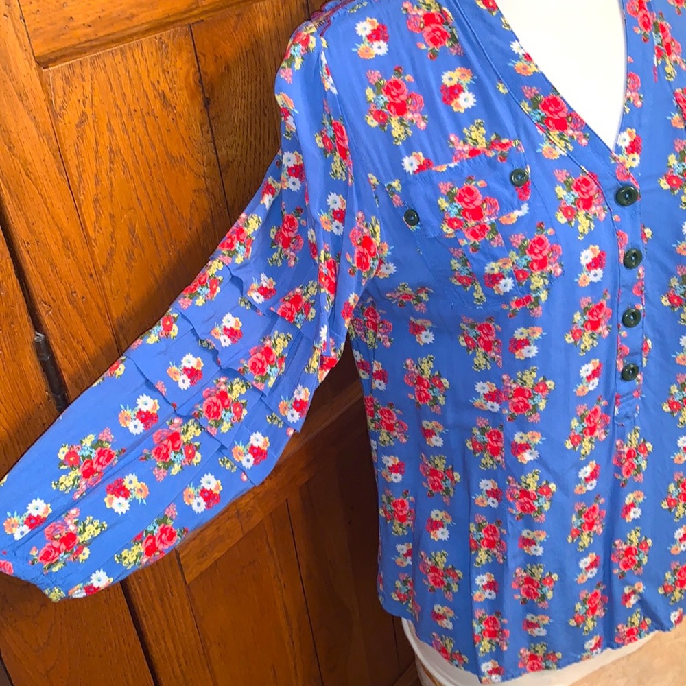 MATILDA💐JANE Blue Floral Top 3/4 Sleeves Size Small EXCELLENT Condition!